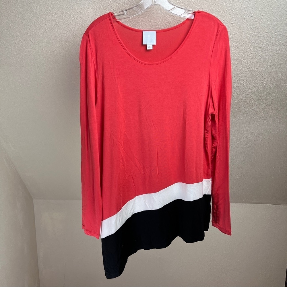 SUNDAY Tri-Color NWOT Asymmetrical Tunic. Long Sleeves. Size Large.